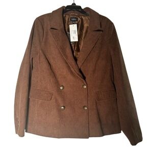 EVEREVE NWT‎ Women's Ronnie Corduroy Double Breasted Blazer Brown Size L